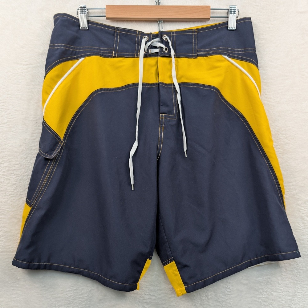 VTG Calhoun Sportswear Board Shorts Men's L Navy Yellow Corona Extra Beer Y2K